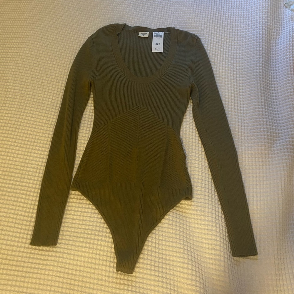 Abercrombie & Fitch Olive Green Ribbed Bodysuit